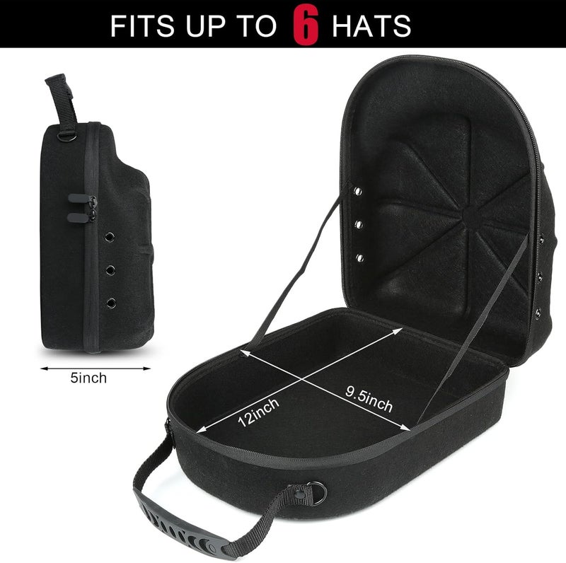 GERMUN Hard baseball hat case, Hat Carrier Travel Case with Adjustable Shoulder Strap, Hat cap case for 6 Baseball Caps - Perfect for Traveling (Black) - Image 4